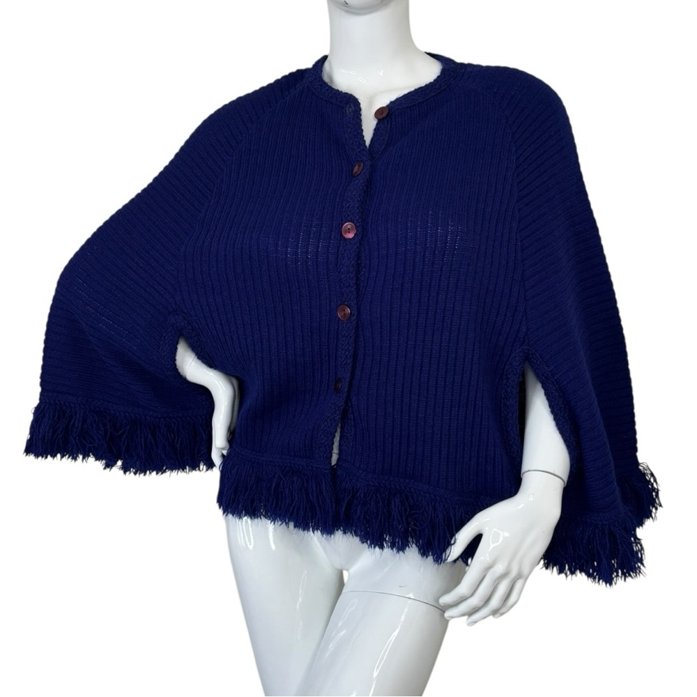 Lane Bryant vintage knit sweater top Navy Royal cape Women's Poncho Fringe plus - Picture 4 of 17